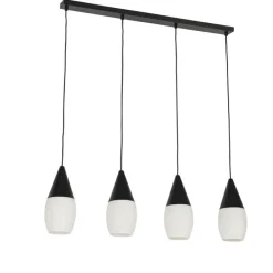 QAZQA Pendelleuchten|Wohnzimmerlampen*Moderne Hängelampe schwarz mit Opalglas 4-flammig - Drop