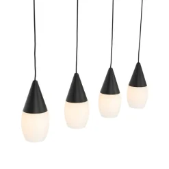 QAZQA Pendelleuchten|Wohnzimmerlampen*Moderne Hängelampe schwarz mit Opalglas 4-flammig - Drop