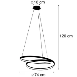QAZQA Led-Pendelleuchten|Pendelleuchten*Moderne Hängelampe schwarz 74 cm inkl. LED - Rowan