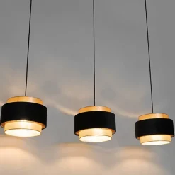 QAZQA Pendelleuchten|Wohnzimmerlampen*Moderne Hängelampe Schwarz mit Gold 3-flammig - Elif