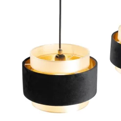 QAZQA Pendelleuchten|Wohnzimmerlampen*Moderne Hängelampe Schwarz mit Gold 3-flammig - Elif