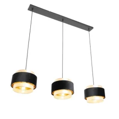 QAZQA Pendelleuchten|Wohnzimmerlampen*Moderne Hängelampe Schwarz mit Gold 3-flammig - Elif