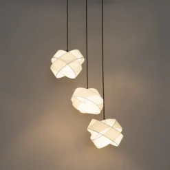 QAZQA Pendelleuchten|Wohnzimmerlampen*Moderne Hängelampe schwarz mit Weiß 3-Lichter - Cloth