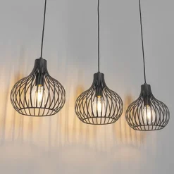 QAZQA Küchenlampen|Pendelleuchten*Moderne Hängelampe schwarz 3-Licht - Sapphira