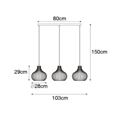 QAZQA Küchenlampen|Pendelleuchten*Moderne Hängelampe schwarz 3-Licht - Sapphira