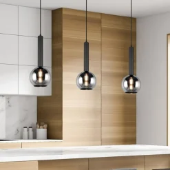 Trio Leuchten Pendelleuchten|Wohnzimmerlampen*Moderne Hängelampe schwarz mit Rauchglas - Clayton