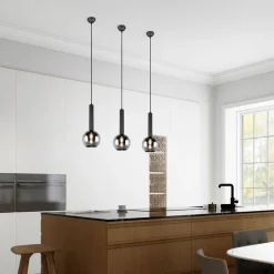 Trio Leuchten Pendelleuchten|Wohnzimmerlampen*Moderne Hängelampe schwarz mit Rauchglas - Clayton