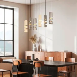 Trio Leuchten Schlafzimmerlampen|Küchenlampen*Moderne Hängelampe schwarz mit Taupe und Beige 6-flammig - Stream