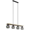QAZQA Pendelleuchten|Wohnzimmerlampen*Moderne Hängelampe schwarz mit Holz und Rauchglas 4-flammig - Aleks