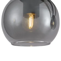 QAZQA Pendelleuchten|Wohnzimmerlampen*Moderne Hängelampe schwarz mit Holz und Rauchglas 4-flammig - Aleks