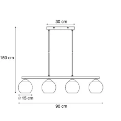 QAZQA Pendelleuchten|Wohnzimmerlampen*Moderne Hängelampe schwarz mit Holz und Rauchglas 4-flammig - Aleks