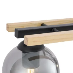 QAZQA Pendelleuchten|Wohnzimmerlampen*Moderne Hängelampe schwarz mit Holz und Rauchglas 4-flammig - Aleks