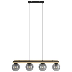 QAZQA Pendelleuchten|Wohnzimmerlampen*Moderne Hängelampe schwarz mit Holz und Rauchglas 4-flammig - Aleks