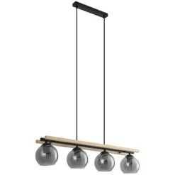 QAZQA Pendelleuchten|Wohnzimmerlampen*Moderne Hängelampe schwarz mit Holz und Rauchglas 4-flammig - Aleks