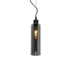 QAZQA Pendelleuchten|Wohnzimmerlampen*Moderne Hängelampe schwarz mit Rauchglas - Stavelot