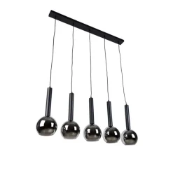 Trio Leuchten Küchenlampen|Pendelleuchten*Moderne Hängelampe schwarz mit Rauchglas 5-Licht - Clayton