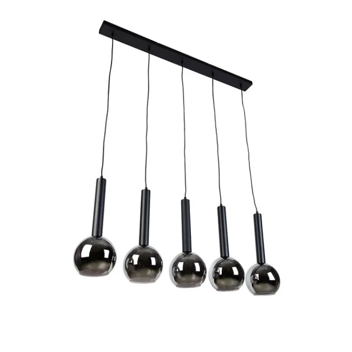 Trio Leuchten Küchenlampen|Pendelleuchten*Moderne Hängelampe schwarz mit Rauchglas 5-Licht - Clayton