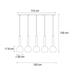 Trio Leuchten Küchenlampen|Pendelleuchten*Moderne Hängelampe schwarz mit Rauchglas 5-Licht - Clayton