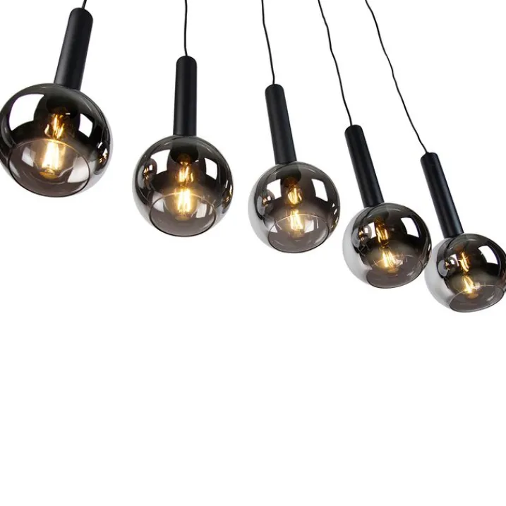 Trio Leuchten Küchenlampen|Pendelleuchten*Moderne Hängelampe schwarz mit Rauchglas 5-Licht - Clayton