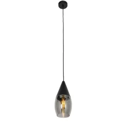 QAZQA Pendelleuchten|Wohnzimmerlampen*Moderne Hängelampe schwarz mit Rauchglas - Drop
