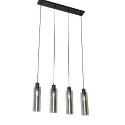 QAZQA Pendelleuchten|Wohnzimmerlampen*Moderne Hängelampe schwarz mit Rauchglas 4-flammig - Stavelot