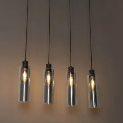 QAZQA Pendelleuchten|Wohnzimmerlampen*Moderne Hängelampe schwarz mit Rauchglas 4-flammig - Stavelot