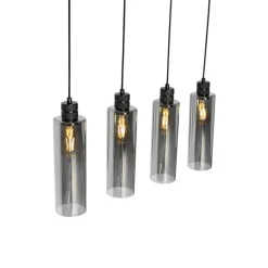 QAZQA Pendelleuchten|Wohnzimmerlampen*Moderne Hängelampe schwarz mit Rauchglas 4-flammig - Stavelot