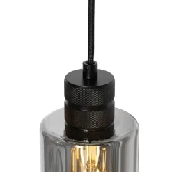 QAZQA Pendelleuchten|Wohnzimmerlampen*Moderne Hängelampe schwarz mit Rauchglas 4-flammig - Stavelot