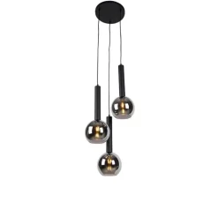 Trio Leuchten Pendelleuchten|Wohnzimmerlampen*Moderne Hängelampe schwarz mit Rauchglas 3-flammig - Clayton