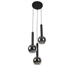 Trio Leuchten Pendelleuchten|Wohnzimmerlampen*Moderne Hängelampe schwarz mit Rauchglas 3-flammig - Clayton