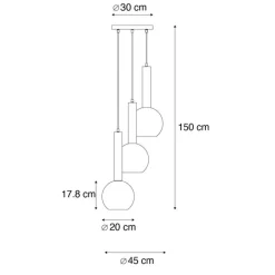 Trio Leuchten Pendelleuchten|Wohnzimmerlampen*Moderne Hängelampe schwarz mit Rauchglas 3-flammig - Clayton
