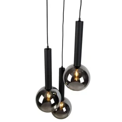 Trio Leuchten Pendelleuchten|Wohnzimmerlampen*Moderne Hängelampe schwarz mit Rauchglas 3-flammig - Clayton