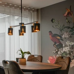 QAZQA Schlafzimmerlampen|Küchenlampen*Moderne Hängelampe schwarz verstellbar 6-flammig – Lofty