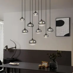QAZQA Pendelleuchten|Wohnzimmerlampen*Moderne Hängelampe Schwarz mit Rauchglas 9-flammig - Jia