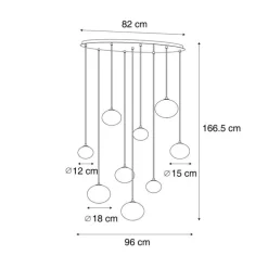 QAZQA Pendelleuchten|Wohnzimmerlampen*Moderne Hängelampe Schwarz mit Rauchglas 9-flammig - Jia