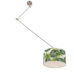 QAZQA Pendelleuchten|Wohnzimmerlampen*Moderne Hängelampe Stahl mit Blattschirm 35 cm - Blitz 1