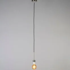 QAZQA Pendelleuchten|Wohnzimmerlampen*Moderne Hängelampe Stahl mit Schirm 45 cm schwarz - Combi 1