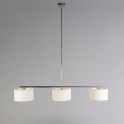 QAZQA Pendelleuchten|Wohnzimmerlampen*Moderne Hängelampe Stahl mit weißen Schirmen 3-flammig - VT