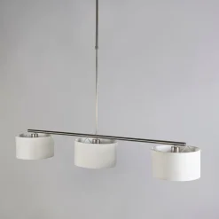 QAZQA Pendelleuchten|Wohnzimmerlampen*Moderne Hängelampe Stahl mit weißen Schirmen 3-flammig - VT