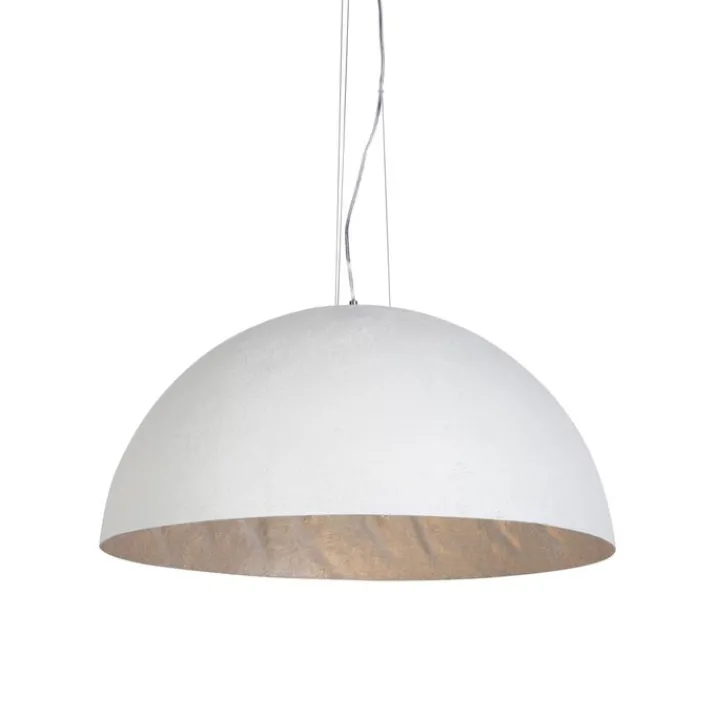 QAZQA Pendelleuchten|Wohnzimmerlampen*Moderne Hängelampe Weiß mit Silber 70cm - Magna