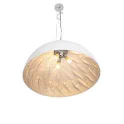 QAZQA Pendelleuchten|Wohnzimmerlampen*Moderne Hängelampe Weiß mit Silber 70cm - Magna