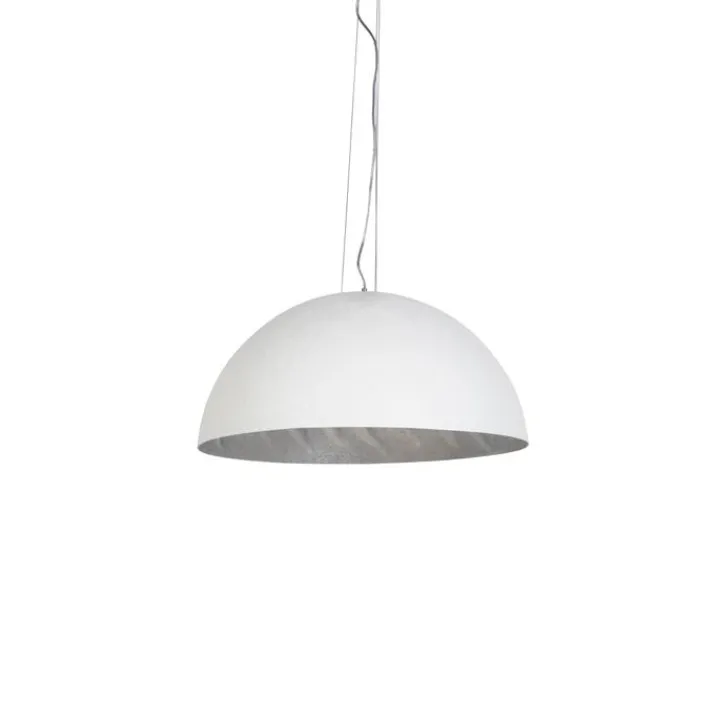QAZQA Pendelleuchten|Wohnzimmerlampen*Moderne Hängelampe Weiß mit Silber 70cm - Magna