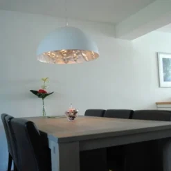 QAZQA Pendelleuchten|Wohnzimmerlampen*Moderne Hängelampe Weiß mit Silber 70cm - Magna