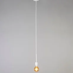 QAZQA Pendelleuchten|Esszimmerlampen*Moderne Hängelampe weiß mit Schirm 45 cm schwarz - Combi 1