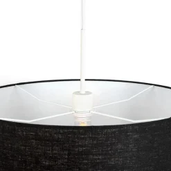 QAZQA Pendelleuchten|Wohnzimmerlampen*Moderne Hängelampe weiß mit schwarzem Schirm 50 cm - Combi 1