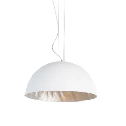 QAZQA Pendelleuchten|Wohnzimmerlampen*Moderne Hängelampe weiß mit Silber 50cm - Magna