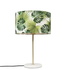 QAZQA Tischlampen|Wohnzimmerlampen*Moderne Messing Tischlampe mit Blattschirm 35 cm - Kaso