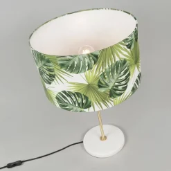 QAZQA Tischlampen|Wohnzimmerlampen*Moderne Messing Tischlampe mit Blattschirm 35 cm - Kaso