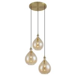 QAZQA Küchenlampen|Esszimmerlampen*Moderne Pendelleuchte Gold mit bernsteinfarbenem Glas 3-flammig - Traditional