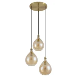 QAZQA Küchenlampen|Esszimmerlampen*Moderne Pendelleuchte Gold mit bernsteinfarbenem Glas 3-flammig - Traditional